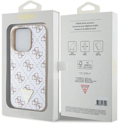 8. Etui Guess 4G Triangle Metal Logo na iPhone 15 Pro - białe