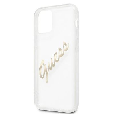 6. Etui Guess Vintage Script Gold na iPhone 12 Pro Max - przezroczyste