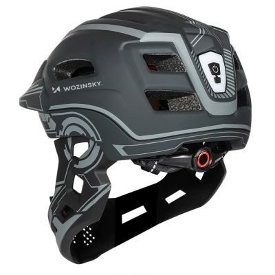 7. Kask rowerowy fullface dziecięcy Wozinsky z tylną lampką USB 52-56 cm - szary