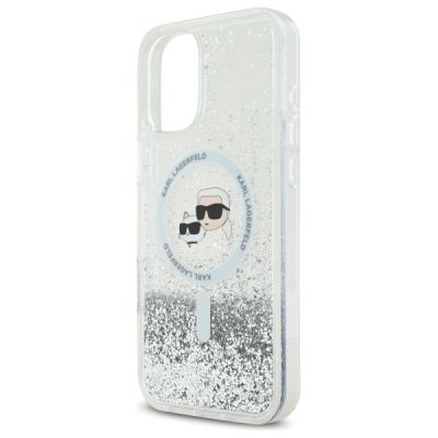 6. Etui Karl Lagerfeld Liquid Glitter Karl&Choupette Head Magsafe na iPhone 16 - przezroczysty
