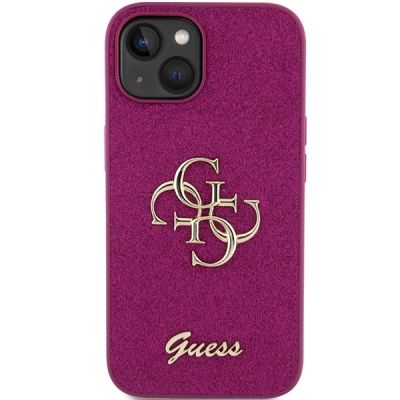 3. Etui Guess Glitter Script Big 4G na iPhone 15 - fioletowe