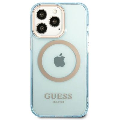 3. Etui Guess Gold Outline Translucent MagSafe na iPhone 13 Pro / iPhone 13 - niebieskie
