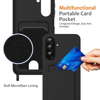 4. Etui na Samsung Galaxy A57 5G z TPU z uchwytem na kartę i smyczą crossbody - czarne