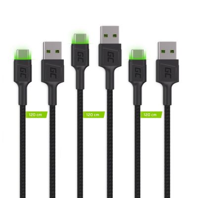 2. GREEN CELL ZESTAW KABLI KABGCSET03 3X KABEL GC RAY USB - USB-C 30CM, ZIELONY LED