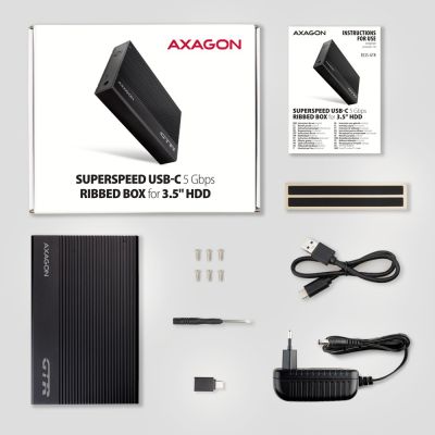 7. AXAGON EE35-GTR USB-C 3.2 Gen 1 - SATA 6G, Obudowa Zewnętrznego Dysku Twardego 3.5", Ryflowana - Czarna