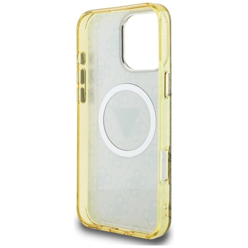 7. Etui Guess IML Metal Glitter 4G Circle Triangle MagSafe na iPhone 16 Pro - brązowe