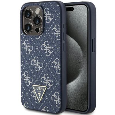 Etui Guess 4G Triangle Metal Logo na iPhone 15 Pro Max - niebieskie