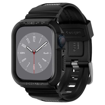 12. Etui z paskiem Spigen Rugged Armor Pro na Apple Watch 4 / 5 / 6 / 7 / 8 / SE (44/45 mm) - czarne