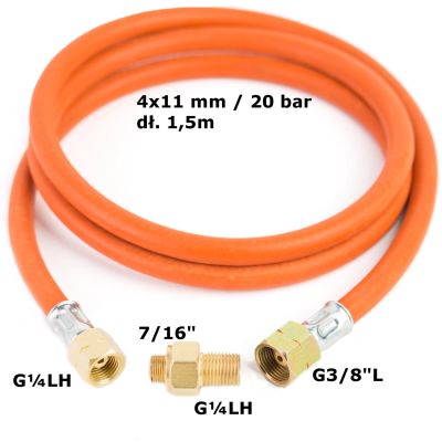 2. Podłączenie redukcja do butli gazowej turystycznej G 3/8" L - 7/16" wąż 1,5m