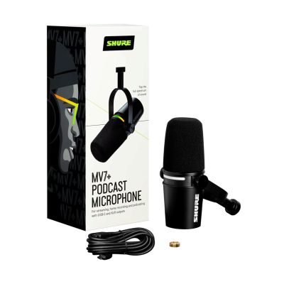 10. Shure MV7+-K - Mikrofon lektorski/wokalny ze złączem XLR/USB-C Czarny