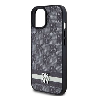 6. Etui DKNY Leather Checkered Mono Pattern & Printed Stripes na iPhone 15 / 14 / 13 - czarne