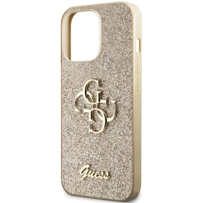 6. Etui Guess Glitter Script Big 4G na iPhone 13 Pro / iPhone 13 - złote