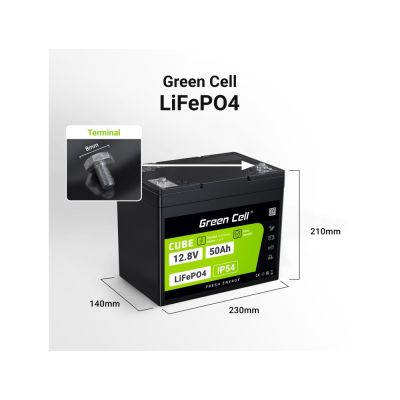 3. GREEN CELL AKUMULATOR LIFEPO4 CUBE 50AH 12V/12.8V 640WH LFPGC12V50AH