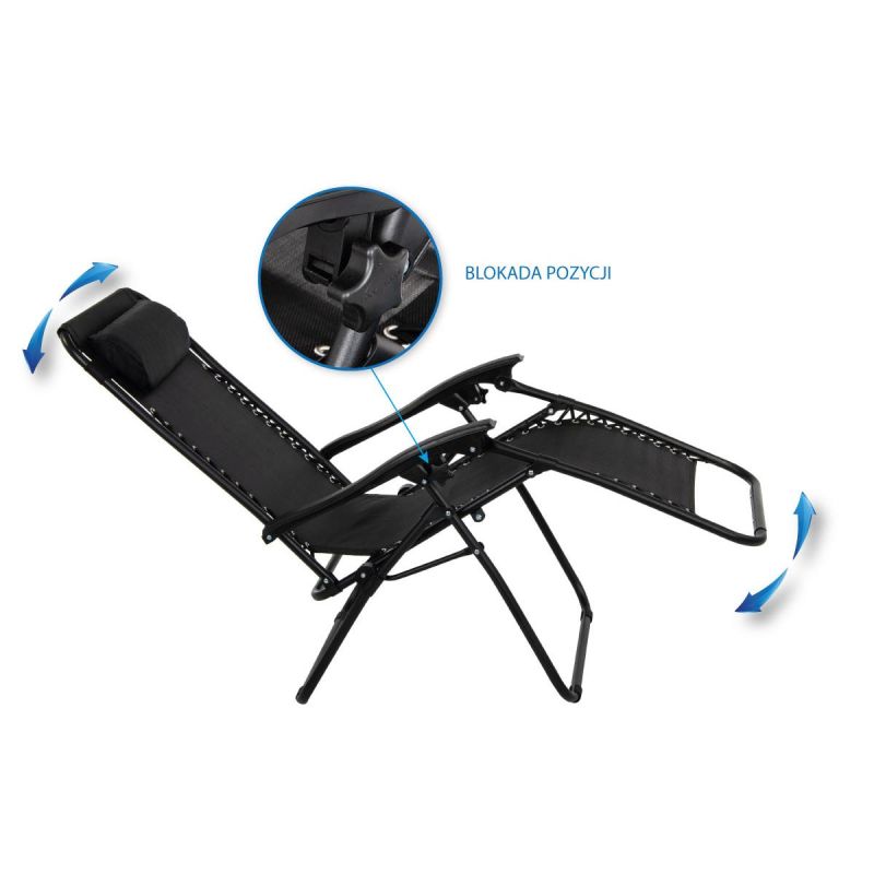 30. LEŻAK OGRODOWY SKŁADANY WIELOFUNKCYJNY 175X52/65X107CM CZARNY
