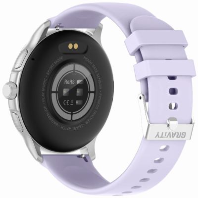 9. Smartwatch Damski GRAVITY GT12-6 Fioletowy Pasek Silikonowy + Srebrna Bransoleta