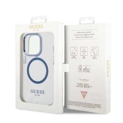 8. Etui Guess Metal Outline MagSafe na iPhone 14 Pro - niebieskie