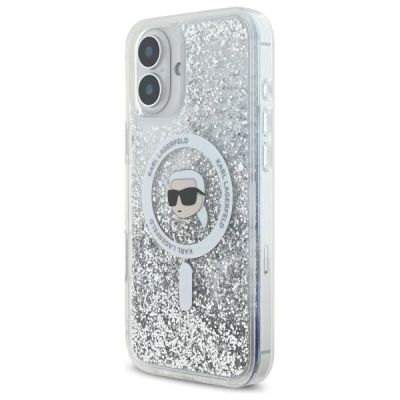 2. Etui Karl Lagerfeld Liquid Glitter Karl Head Magsafe na iPhone 16 Plus - przezroczyste