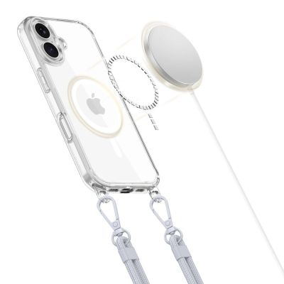 3. Etui Tech-Protect Flexair Chain MagSafe na iPhone 16 - przezroczyste  + 2 smycze (różowa i szara)