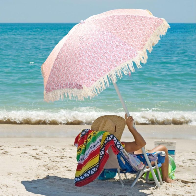 6. PARASOL PLAŻOWO OGRODOWY Z FRĘDZLAMI 174CM CZERWONY