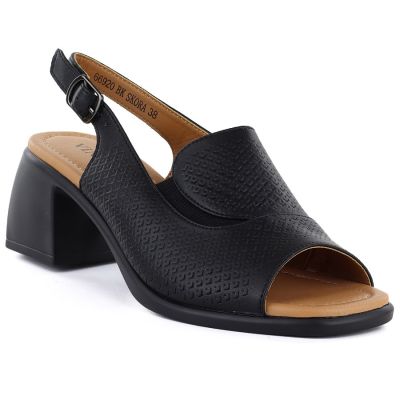 Skórzane sandały damskie na obcasie czarne Vinceza 26-66920