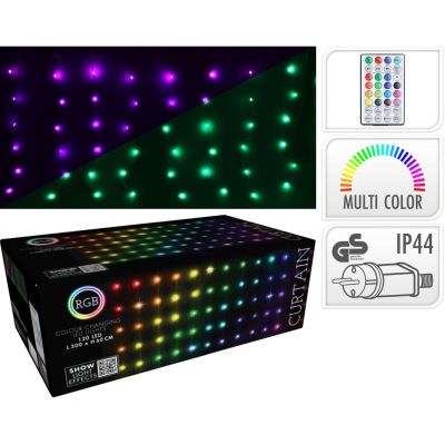 9. LAMPKI CHOINKOWE KURTYNA ŚWIETLNA ZEW/WEW 120 LED 300X60CM Z PILOTEM RGB KOLOR