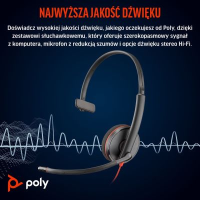 16. Poly Blackwire 3210 Monaural USB-C Headset +USB-C/A Adapter