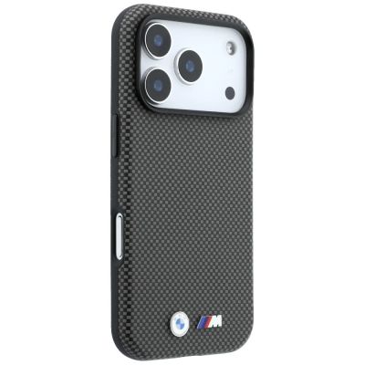 4. Etui BMW M Quadrille Kevlar Metal Logo MagSafe na iPhone 17 Pro / 18 Pro - szare