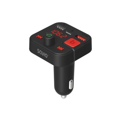 6. SAVIO TR-15 TRANSMITER FM Z WYŚWIETLACZEM, BLUETOOTH I ŁADOWARKĄ PD USB-C USB-A QUICK CHARGE, BASS BOOST