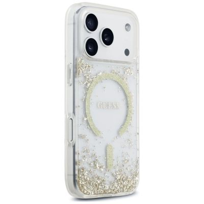 4. Etui Guess Resin Bottom Glitter MagSafe na iPhone 18 Pro / 17 Pro - złote