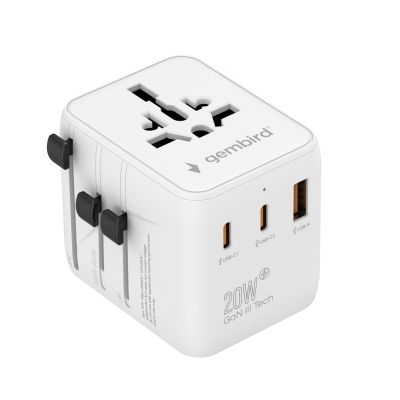 2. GEMBIRD UNIWERSALNY ADAPTER PODRÓŻNY 20 W, BIAŁY