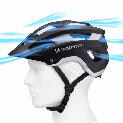 6. Kask rowerowy MTB Wozinsky z odpinanym daszkiem lekki 57-62 cm - czarno-srebrny