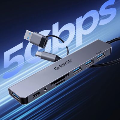 8. Hub USB-A/USB-C Orico YSB4-U2 stacja dokująca 2x USB-A 2.0 + 1x USB-A 3.0 + 1x USB-C 2.0 + 1x USB-C - szary