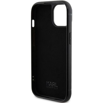 7. Etui Karl Lagerfeld Rhinestone Logo Metal Plate do iPhone 15 - czarne