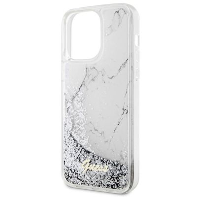 6. Etui Guess Liquid Glitter Marble na iPhone 14 Pro Max - białe