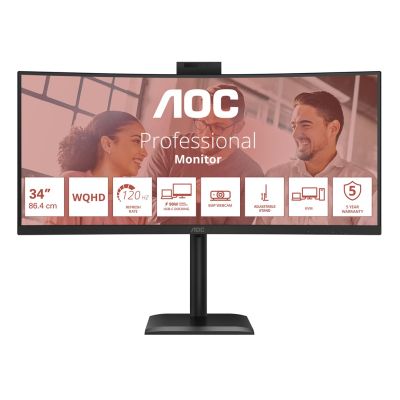 24. Monitor AOC 86,3 cm (34") CU34E4CW 21:09 2xHDMI+DP+USB-C+Webcam Curv.