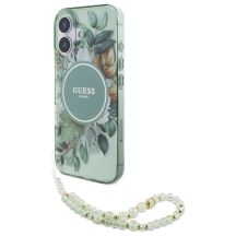Etui Guess IML Flowers With Pearl Strap MagSafe na iPhone 16 Plus - zielone