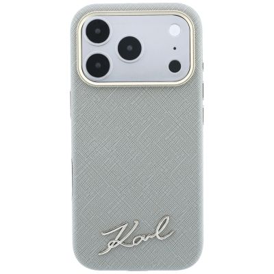 3. Etui Karl Lagerfeld Saffiano Small Script Metal Logo MagSafe na iPhone 18 Pro / 17 Pro - beżowe