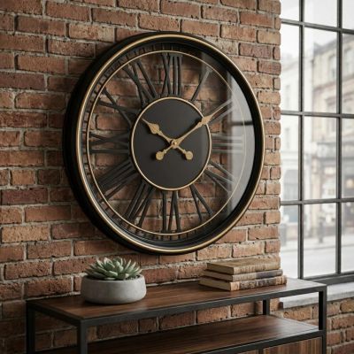 9. ZEGAR ŚCIENNY AŻUROWY CYFRY RZYMSKIE 60CM CZARNY-ZŁOTY