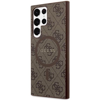 2. Etui Guess 4G Collection Leather Metal Logo MagSafe na Samsung Galaxy S24 Ultra - brązowe