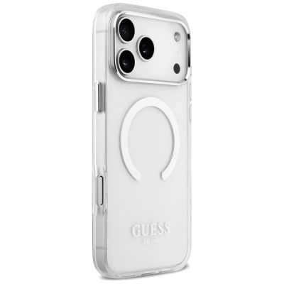 4. Etui Guess Metal Outline MagSafe do iPhone 17 Pro Max - srebrne
