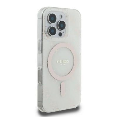 4. Etui Guess IML 4G Background MagSafe na iPhone 16 Pro - białe