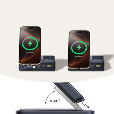 14. Stacja ładująca Baseus NOMOS 140W Qi2 5w1 bezprzewodowa ze zwijanym kablem USB-C i wyświetlaczem cyfrowym - czarna