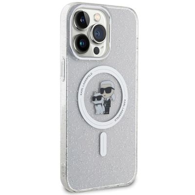 4. Etui Karl Lagerfeld Karl&Choupette Glitter MagSafe na iPhone 15 Pro Max - przezroczyste