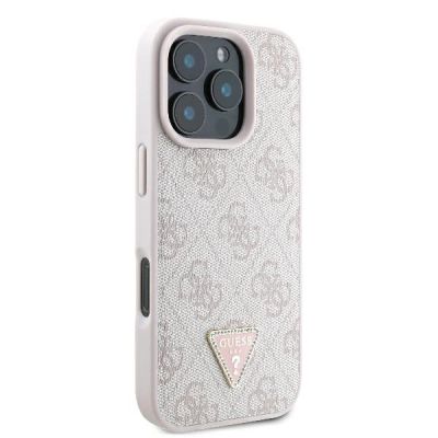 4. Etui Guess Leather 4G Triangle Strass MagSafe na iPhone 16 Pro Max - różowe