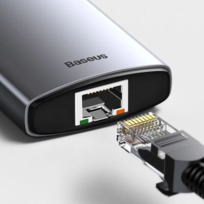 17. Hub Baseus Metal Gleam 8w1 USB-C - USB-C PD 100W 1x HDMI 4K 30Hz 1x czytnik kart SD i microSD 3x USB-A 3.2 1xRJ45 - szary
