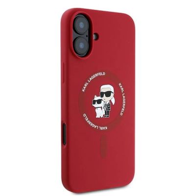 4. Etui Karl Lagerfeld Silicone Karl&Choupette Heads Ring MagSafe na iPhone 16 Plus - czerwone