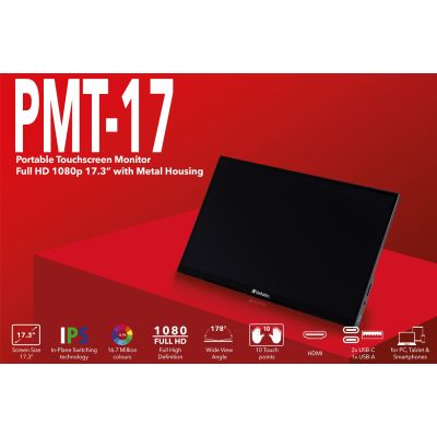 10. Monitor komputerowy Verbatim 49593 43,9 cm (17.3") 1920 x 1080 px Full HD LCD Ekran dotykowy Czarny