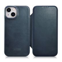 iCarer CE Oil Wax Premium Leather Folio Case skórzane etui iPhone 14 Plus z klapką magnetyczne MagSafe niebieski (AKI14220707-BU)