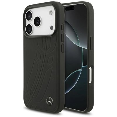 Etui Mercedes Leather Large Laurel Leave MagSafe na iPhone 17 Pro - czarne
