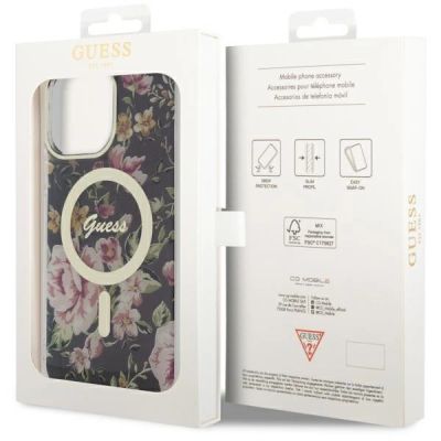 8. Etui Guess Flower MagSafe na iPhone 14 Pro Max - czarne